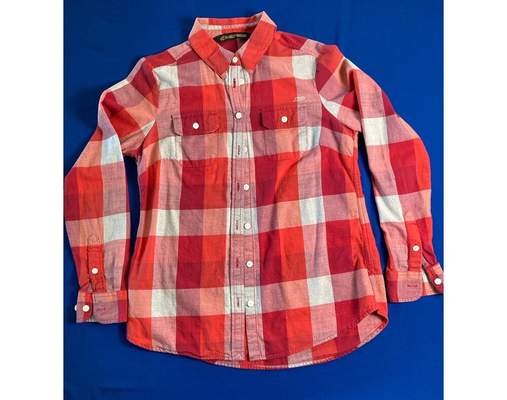 VTG Harley Davidson Flannel Checkered Shirt Women's Size Medium Stitched Logo